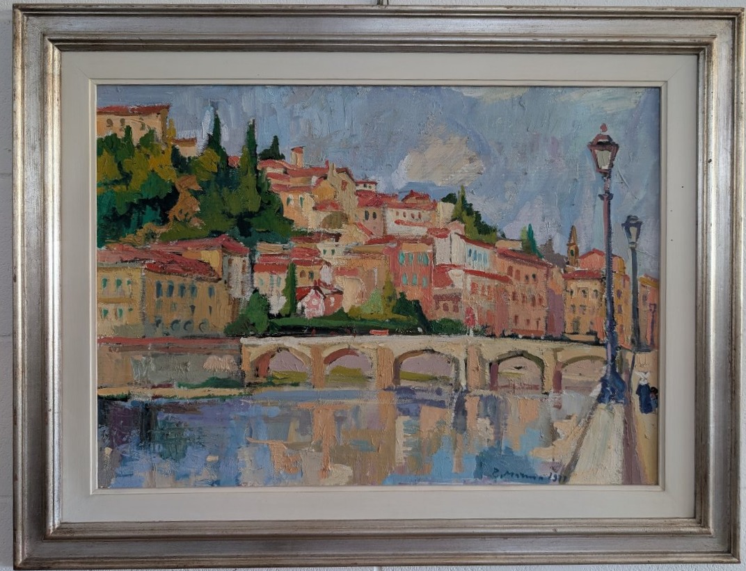 Rodolfo Marma (1903-1983) – Ponte Alle Grazie, Firenze, Olio Su Tela Datato 1977-photo-2