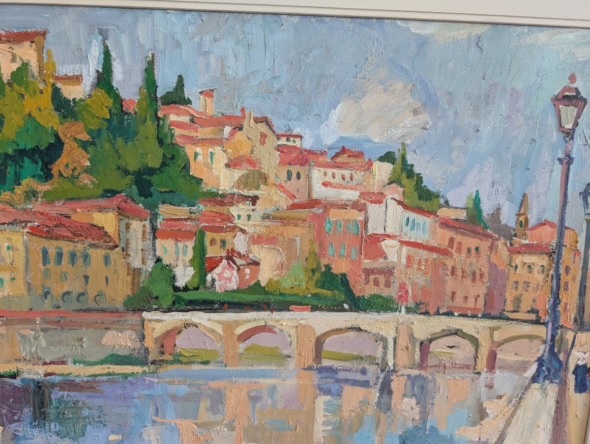 Rodolfo Marma (1903-1983) – Ponte Alle Grazie, Firenze, Olio Su Tela Datato 1977-photo-3
