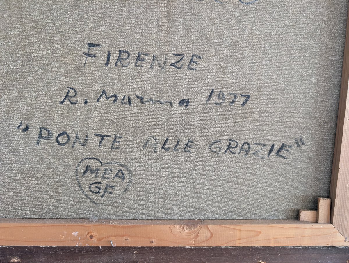 Rodolfo Marma (1903-1983) – Ponte Alle Grazie, Firenze, Olio Su Tela Datato 1977-photo-4