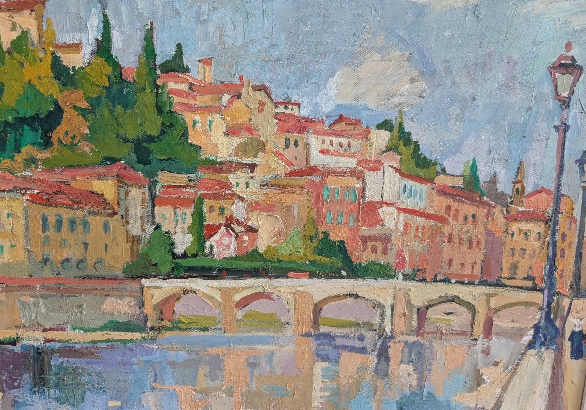 Rodolfo Marma (1903-1983) – Ponte Alle Grazie, Firenze, Olio Su Tela Datato 1977-photo-3
