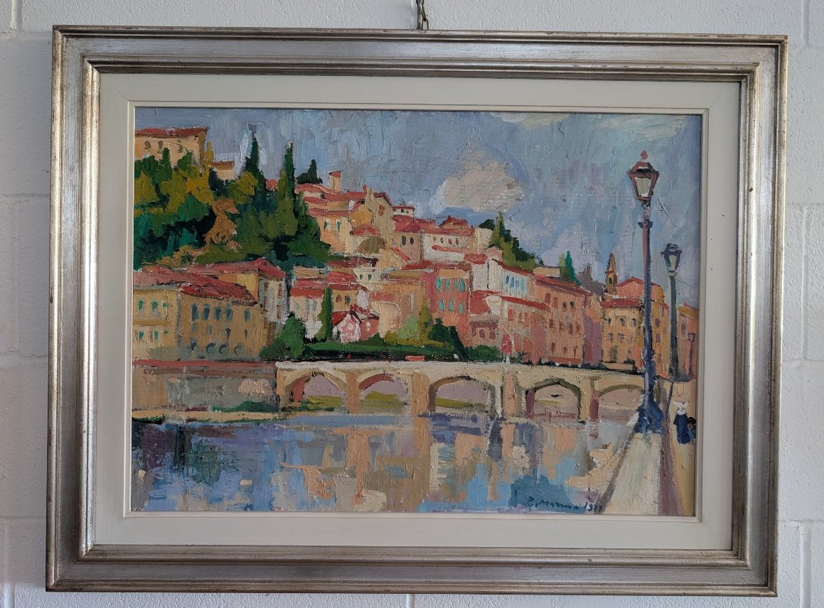 Rodolfo Marma (1903-1983) – Ponte Alle Grazie, Firenze, Olio Su Tela Datato 1977-photo-5
