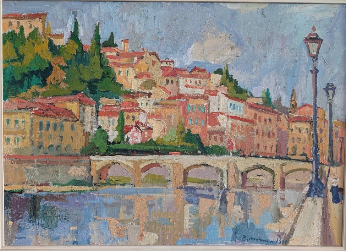 Rodolfo Marma (1903-1983) – Ponte Alle Grazie, Firenze, Olio Su Tela Datato 1977