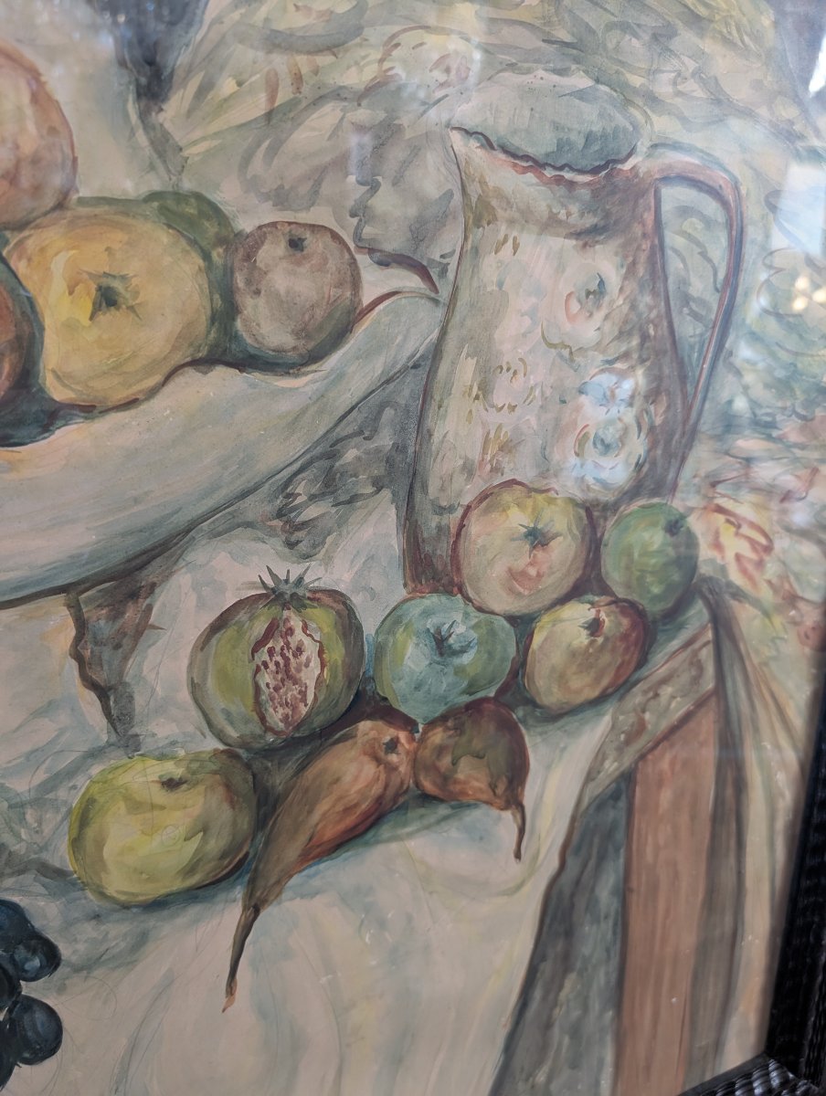 Natura morta con frutta e pesce – Acquerello su cartoncino, prima metà del Novecento-photo-1