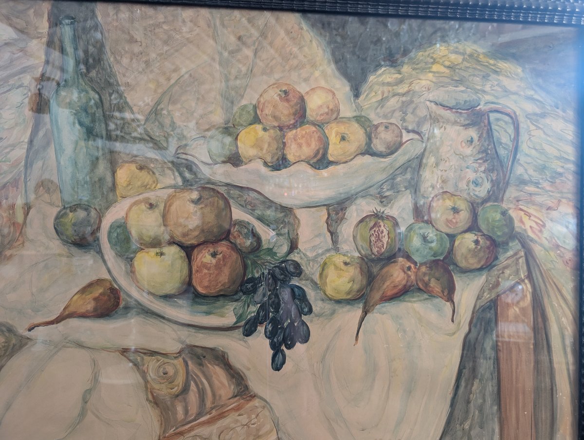 Natura morta con frutta e pesce – Acquerello su cartoncino, prima metà del Novecento-photo-2