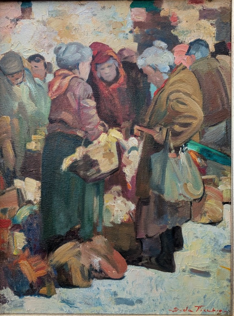 Giulio Da Vicchio (1925-2004) – "Mercato", olio su tela, cm 30x40-photo-2