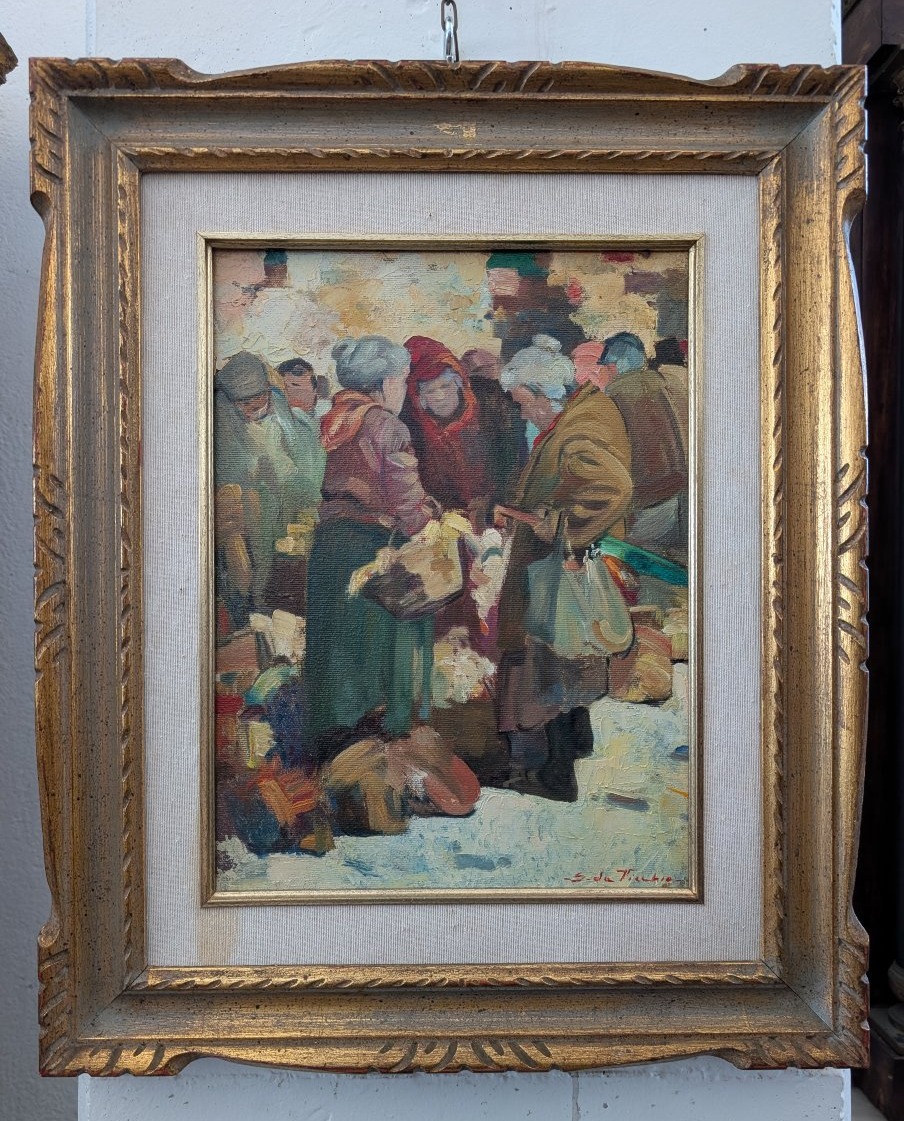 Giulio Da Vicchio (1925-2004) – "Mercato", olio su tela, cm 30x40-photo-3