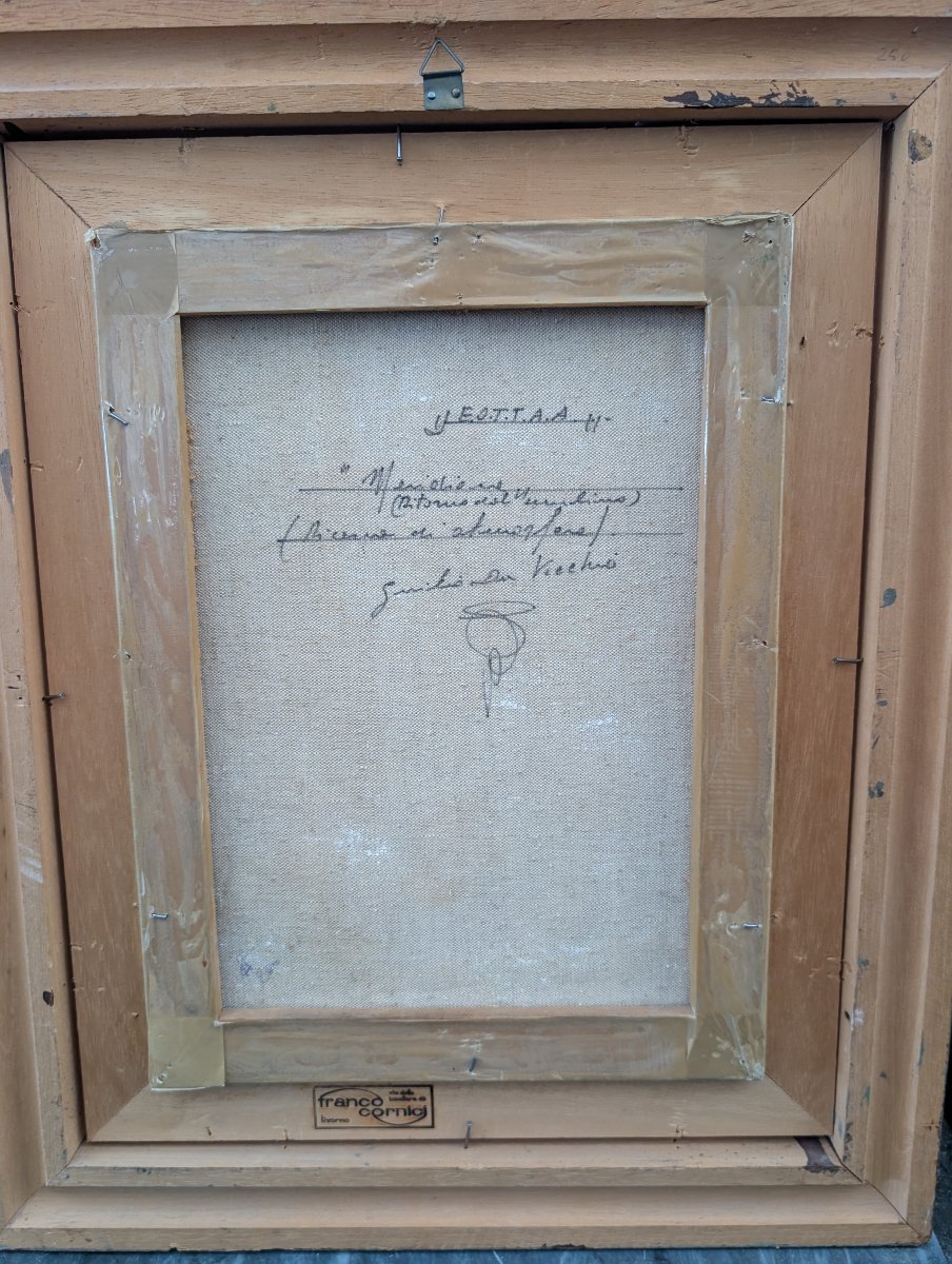 Giulio Da Vicchio – Contadino con mulo nel borgo Olio su tela-photo-4