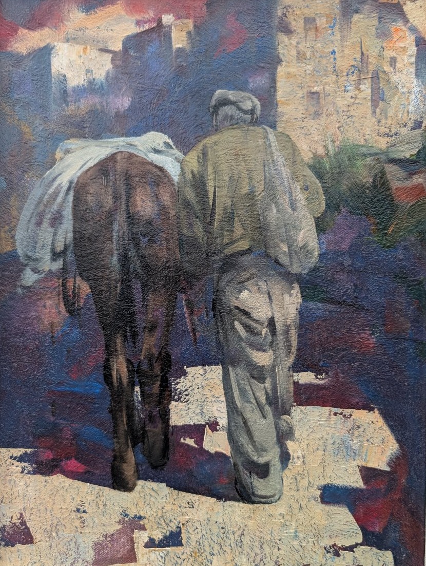 Giulio Da Vicchio – Contadino con mulo nel borgo Olio su tela