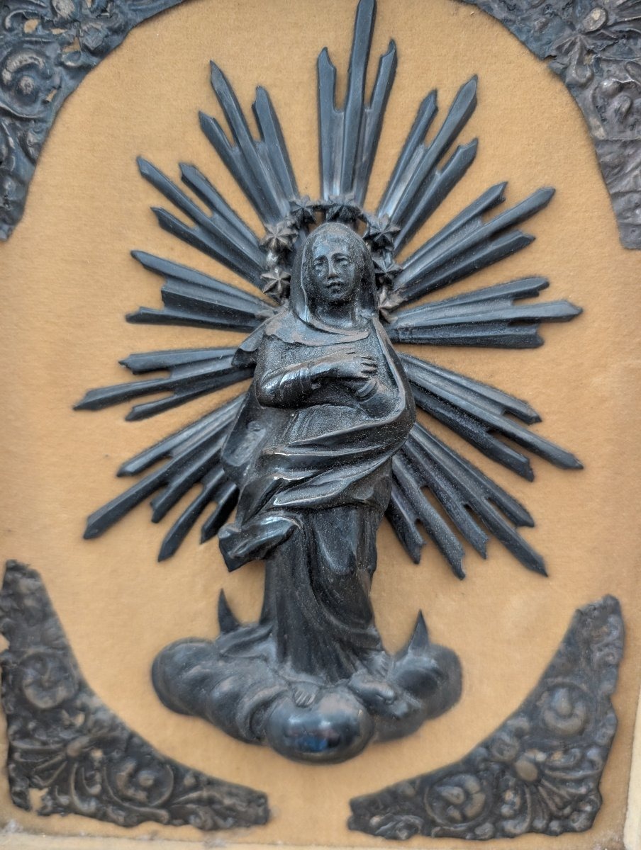 Immagine devozionale genovese in argento entro cornice lignea dorata-photo-2