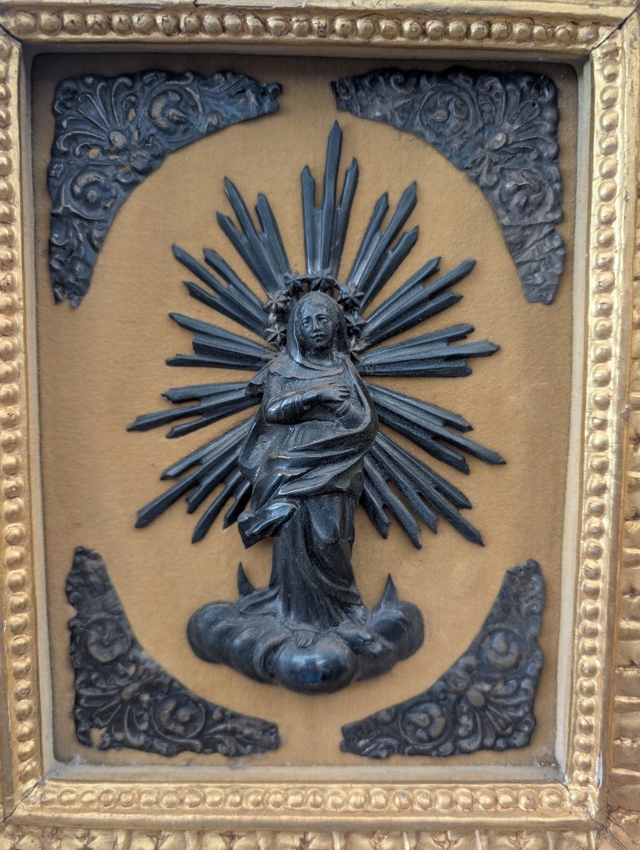 Immagine devozionale genovese in argento entro cornice lignea dorata-photo-2