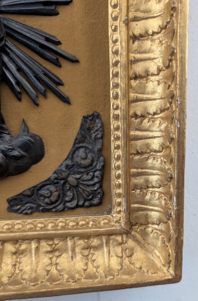 Immagine devozionale genovese in argento entro cornice lignea dorata-photo-4