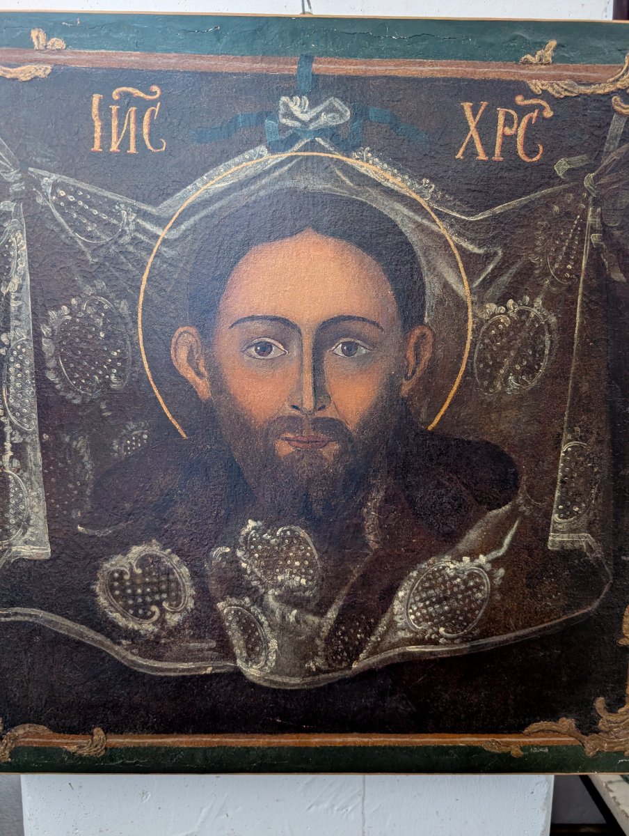 Volto di Cristo "Acheropita" – Icona su tela, inizi del XVIII secolo-photo-1