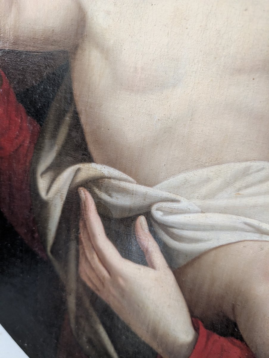 Madonna con Bambino – Dipinto devozionale ovale della fine del XIX secolo-photo-4