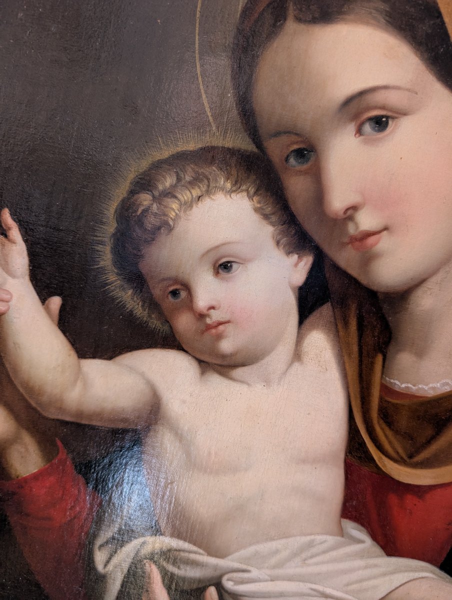 Madonna con Bambino – Dipinto devozionale ovale della fine del XIX secolo-photo-2