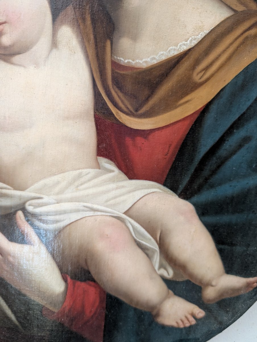Madonna con Bambino – Dipinto devozionale ovale della fine del XIX secolo-photo-3