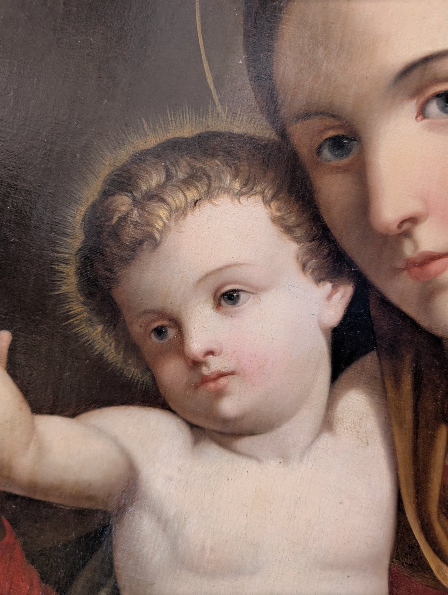 Madonna con Bambino – Dipinto devozionale ovale della fine del XIX secolo-photo-4
