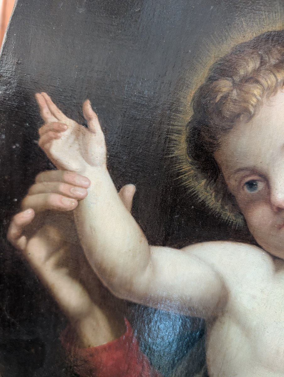 Madonna con Bambino – Dipinto devozionale ovale della fine del XIX secolo-photo-5