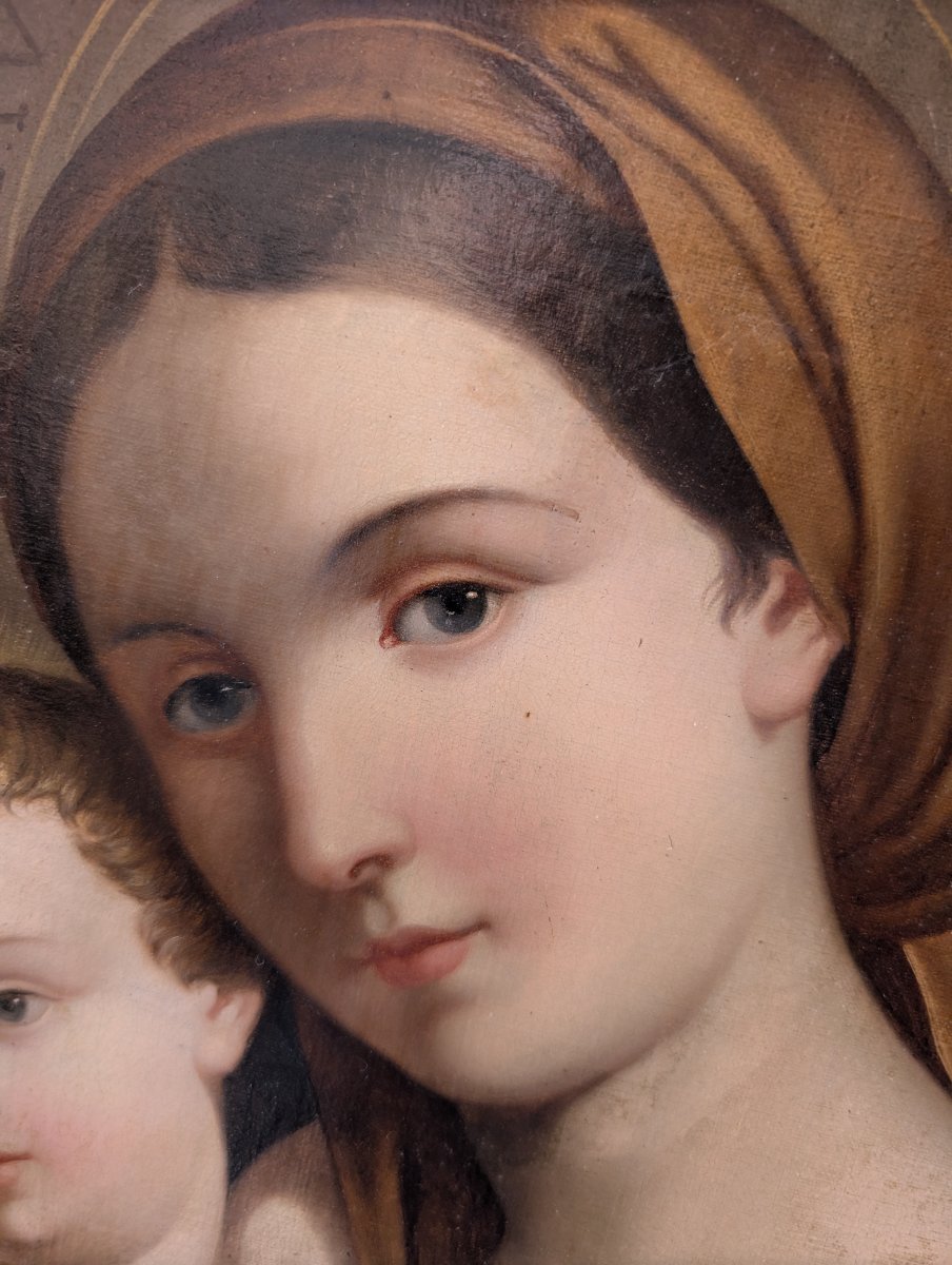 Madonna con Bambino – Dipinto devozionale ovale della fine del XIX secolo-photo-8