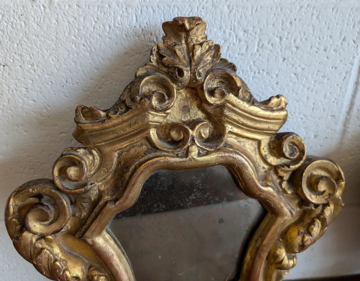 Coppia di specchierine genovesi Luigi XV in legno intagliato e dorato – XVIII secolo-photo-4
