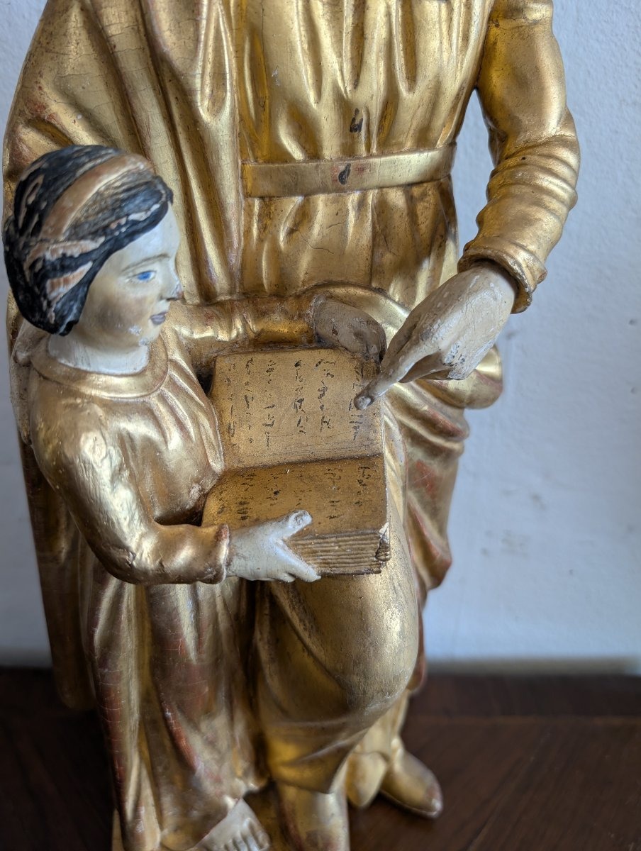 Educazione della Vergine – Scultura lignea dorata Italia, inizi del XIX secolo-photo-2