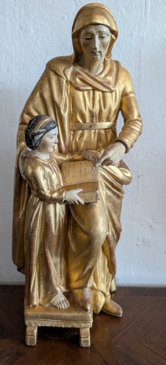 Educazione della Vergine – Scultura lignea dorata Italia, inizi del XIX secolo-photo-4
