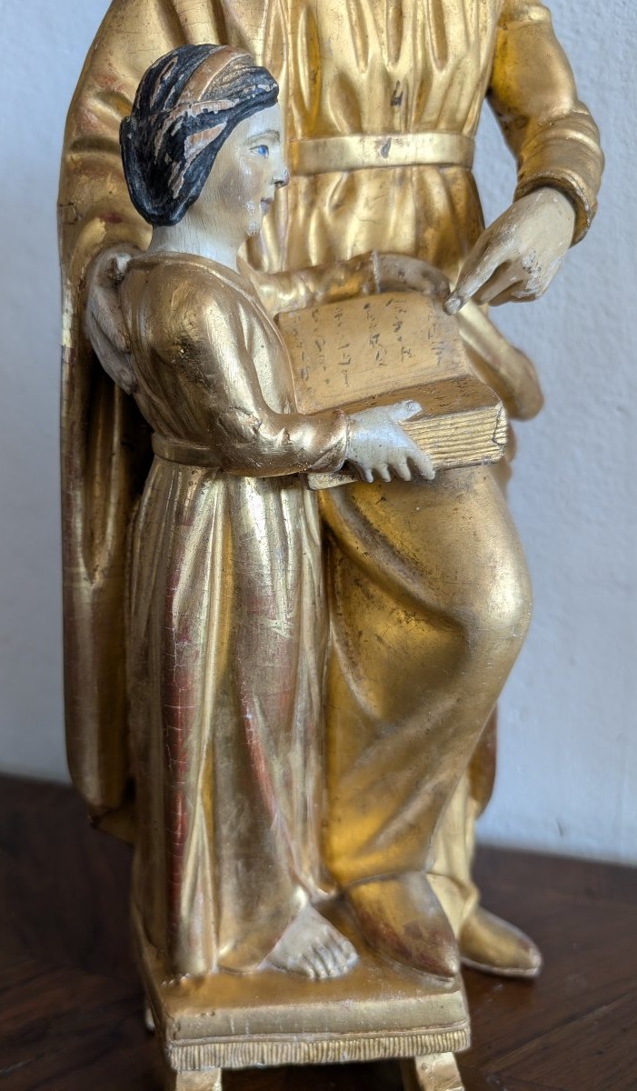 Educazione della Vergine – Scultura lignea dorata Italia, inizi del XIX secolo-photo-1