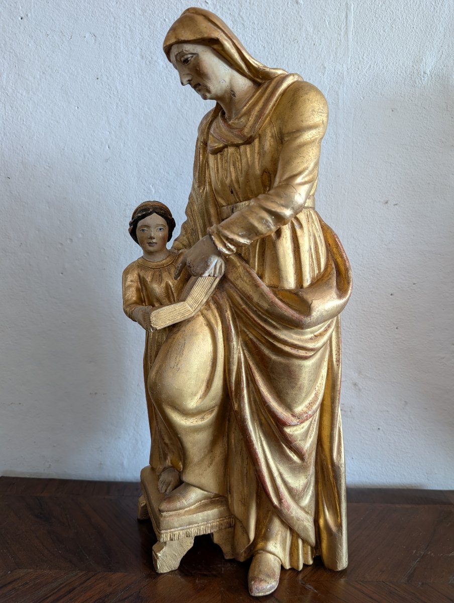Educazione della Vergine – Scultura lignea dorata Italia, inizi del XIX secolo-photo-5