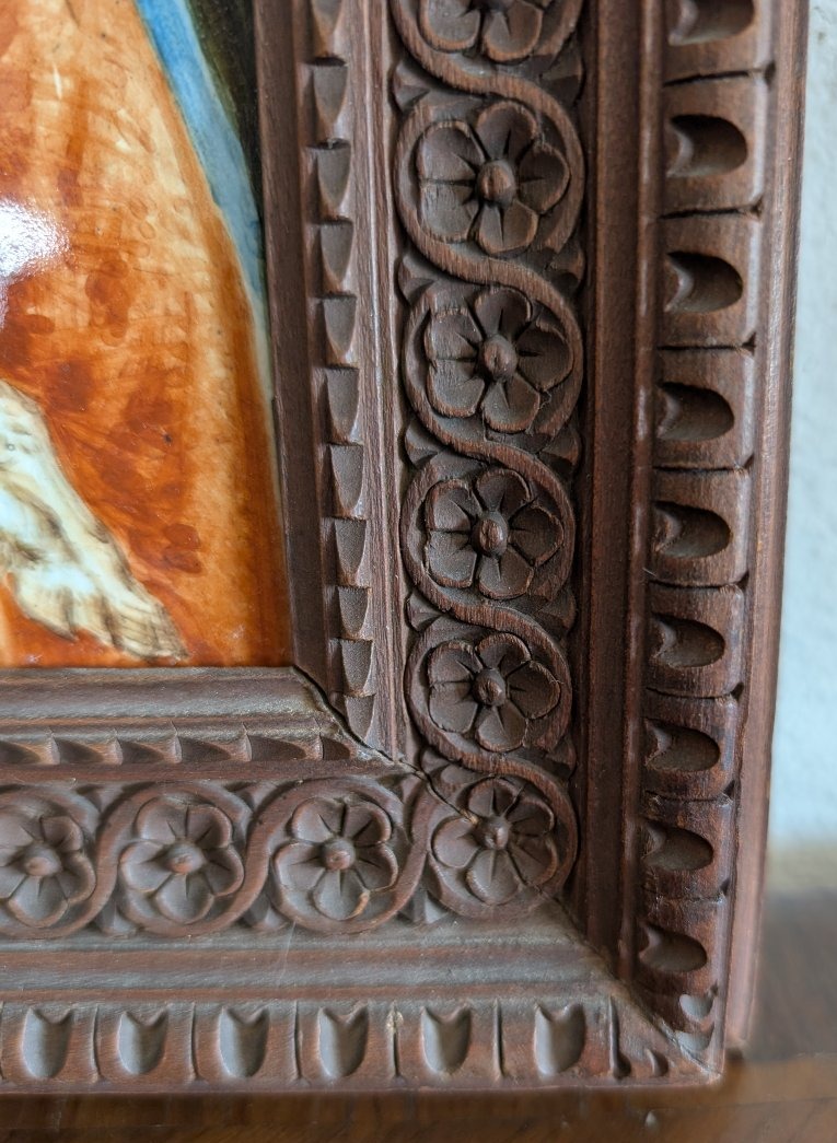 Placca in maiolica Molaroni, Pesaro – Madonna con Bambino e Agnello Inizi del XX secolo-photo-4