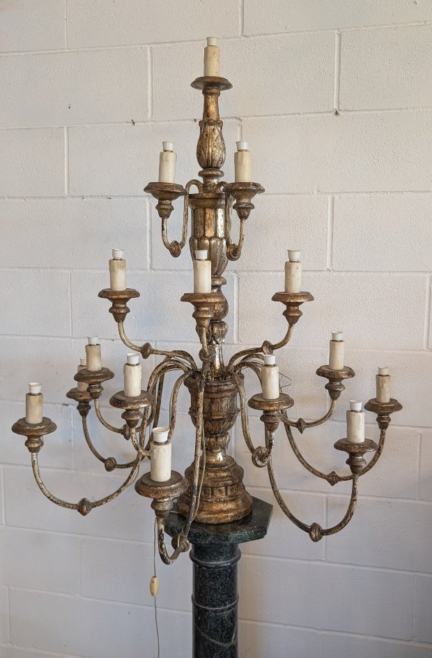 Antico candeliere da chiesa a quindici luci in legno dorato a mecca – Toscana, fine XVIII sec.-photo-3