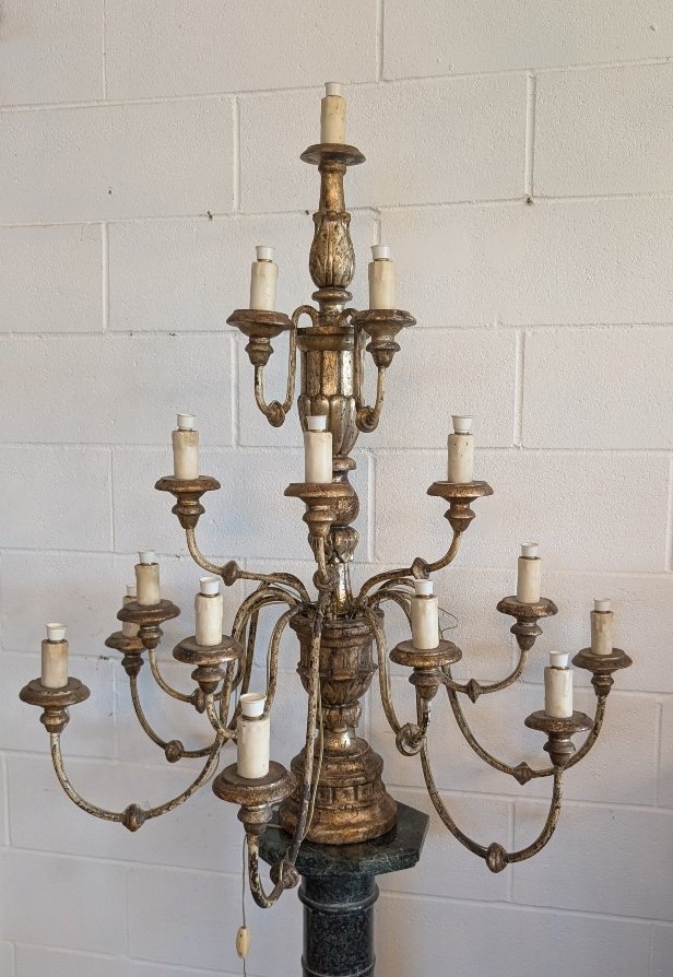 Antico candeliere da chiesa a quindici luci in legno dorato a mecca – Toscana, fine XVIII sec.-photo-8