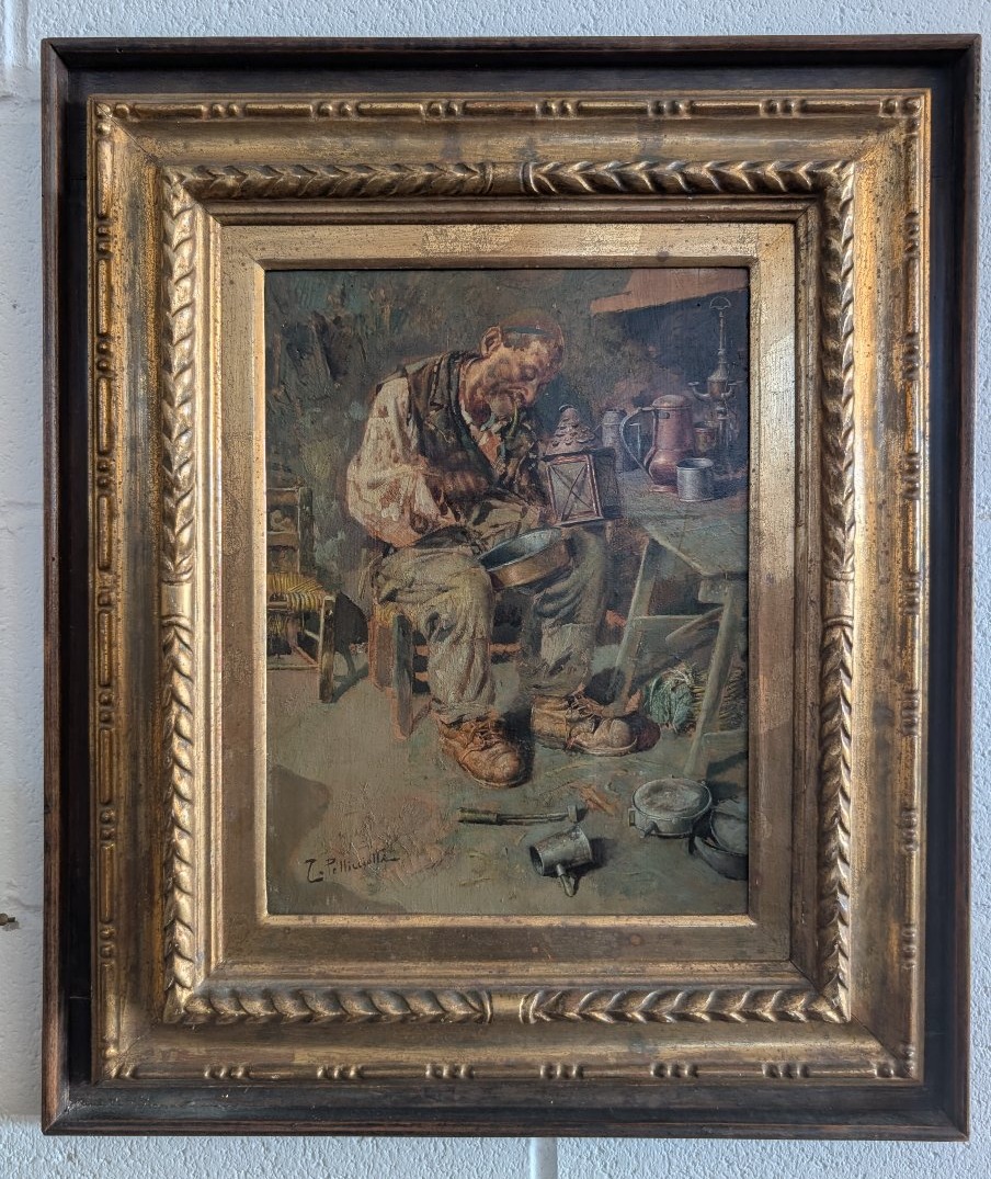 Tito Pellicciotti (1871-1950) – Il ciabattino – Olio su tavoletta-photo-2