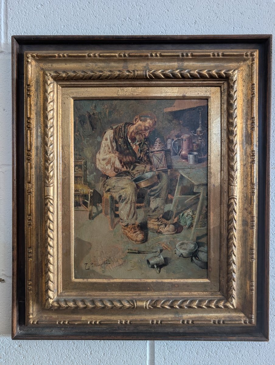 Tito Pellicciotti (1871-1950) – Il ciabattino – Olio su tavoletta-photo-6
