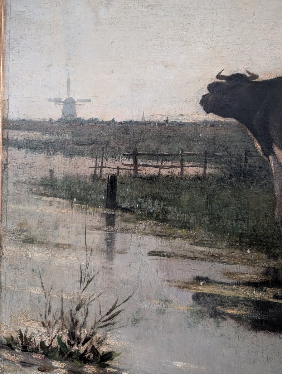 Richard Burnier (1826–1884) Paesaggio olandese con bovini al pascolo-photo-4