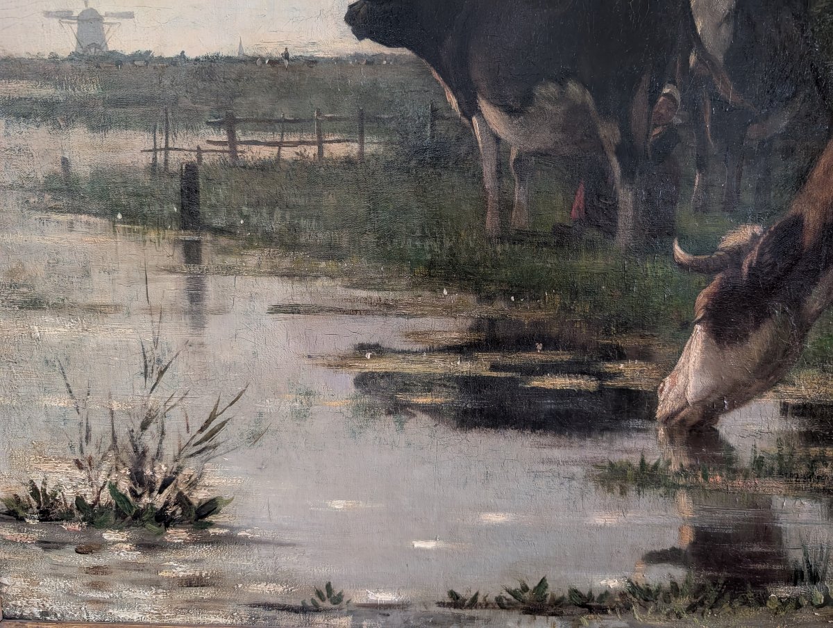 Richard Burnier (1826–1884) Paesaggio olandese con bovini al pascolo-photo-2
