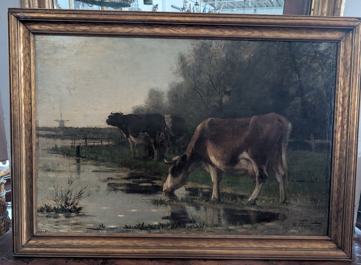 Richard Burnier (1826–1884) Paesaggio olandese con bovini al pascolo-photo-3