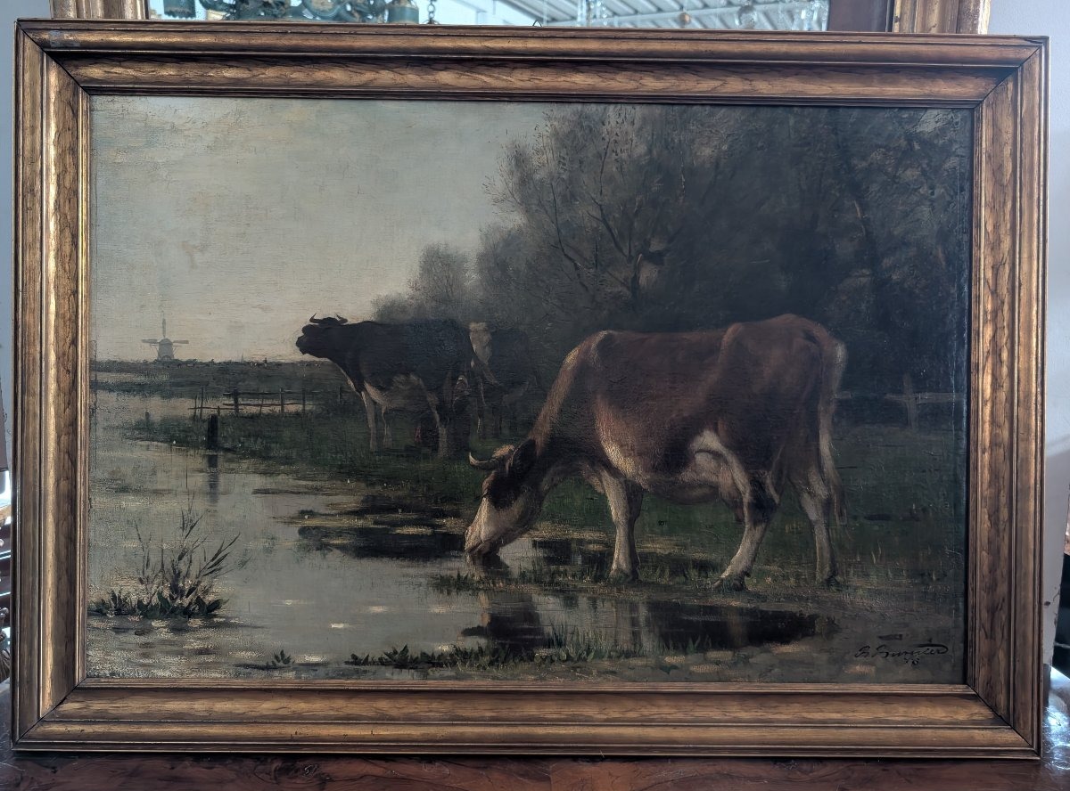 Richard Burnier (1826–1884) Paesaggio olandese con bovini al pascolo-photo-4