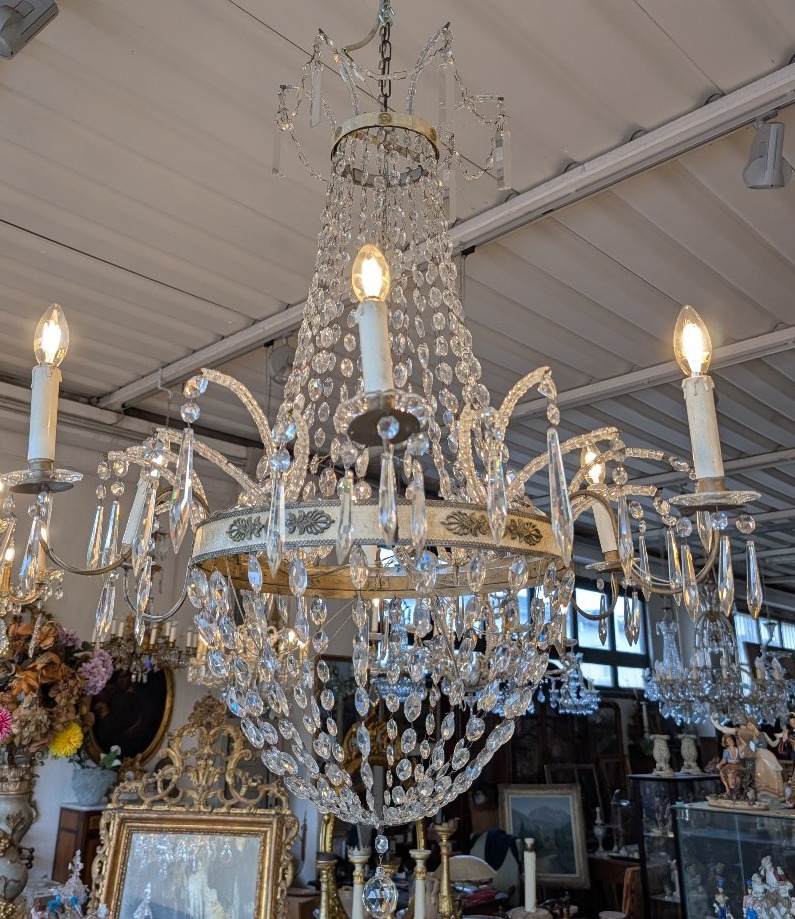 Lampadario Impero a sei luci con cristalli – Epoca Napoleone III