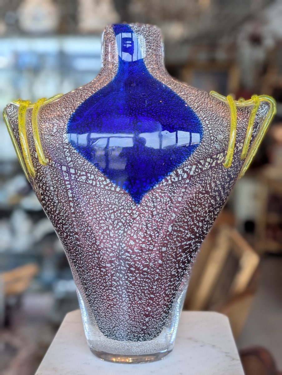 Toso Murano – Grande vaso in vetro massiccio con inclusioni in pulviscolo d'oro – XX secolo-photo-2