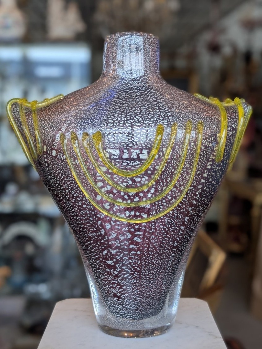 Toso Murano – Grande vaso in vetro massiccio con inclusioni in pulviscolo d'oro – XX secolo-photo-3