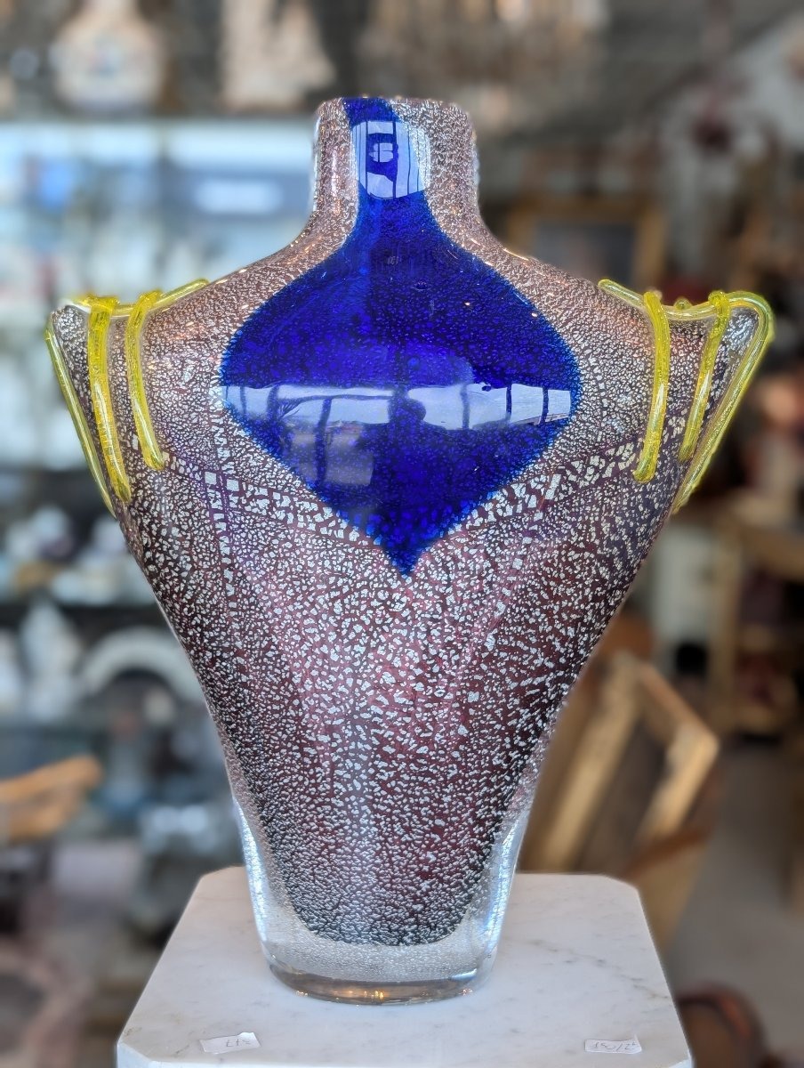 Toso Murano – Grande vaso in vetro massiccio con inclusioni in pulviscolo d'oro – XX secolo-photo-4