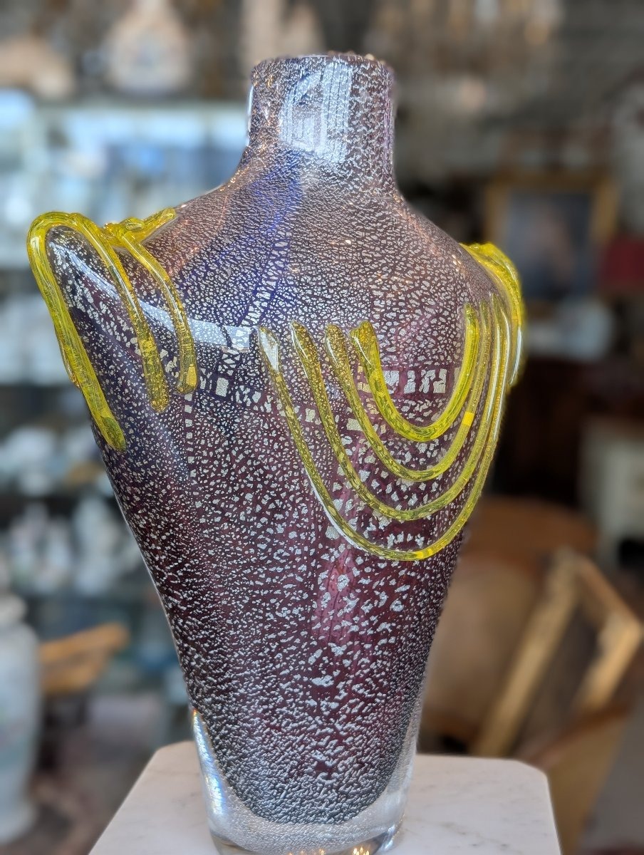 Toso Murano – Grande vaso in vetro massiccio con inclusioni in pulviscolo d'oro – XX secolo-photo-1