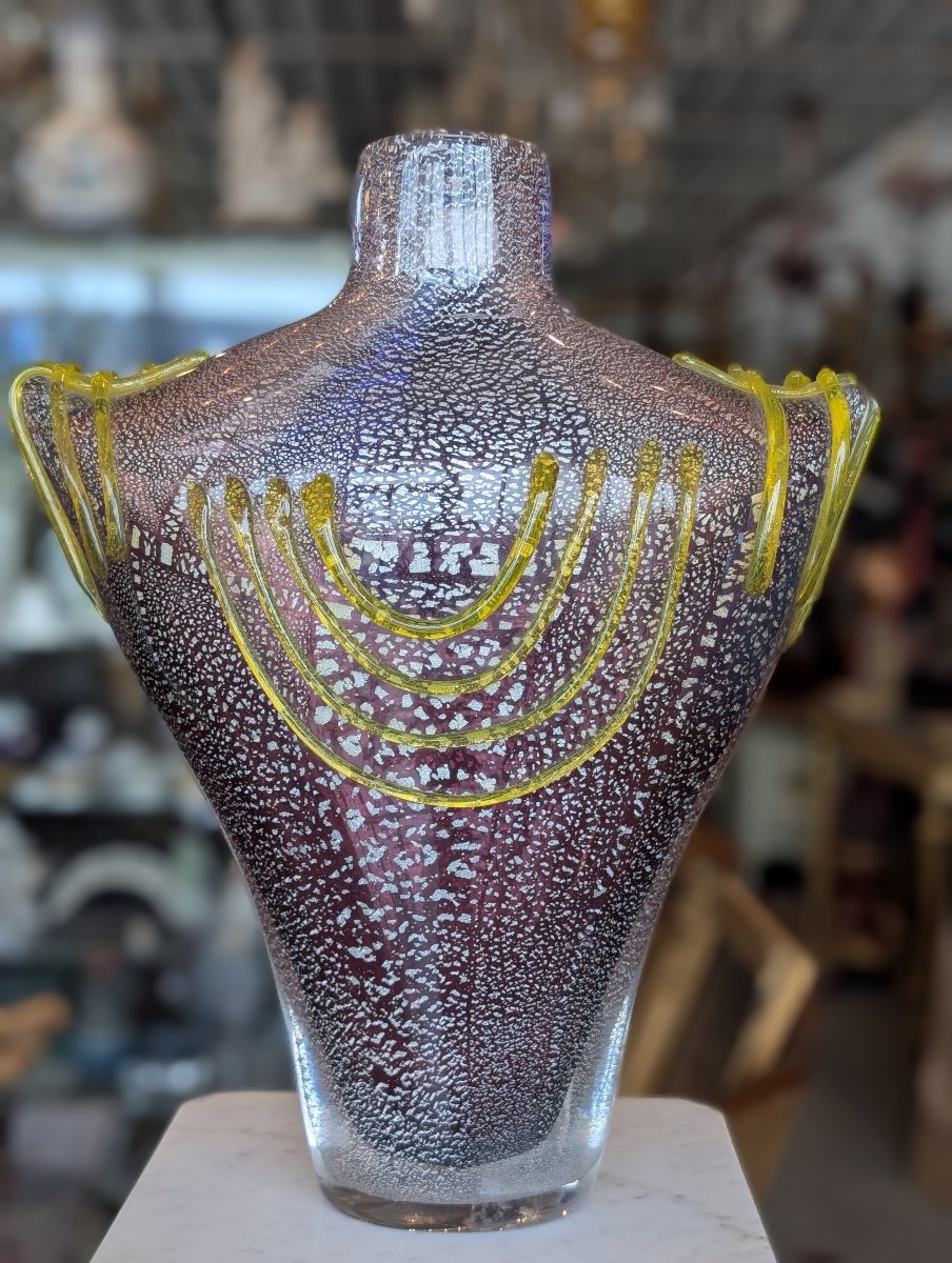 Toso Murano – Grande vaso in vetro massiccio con inclusioni in pulviscolo d'oro – XX secolo