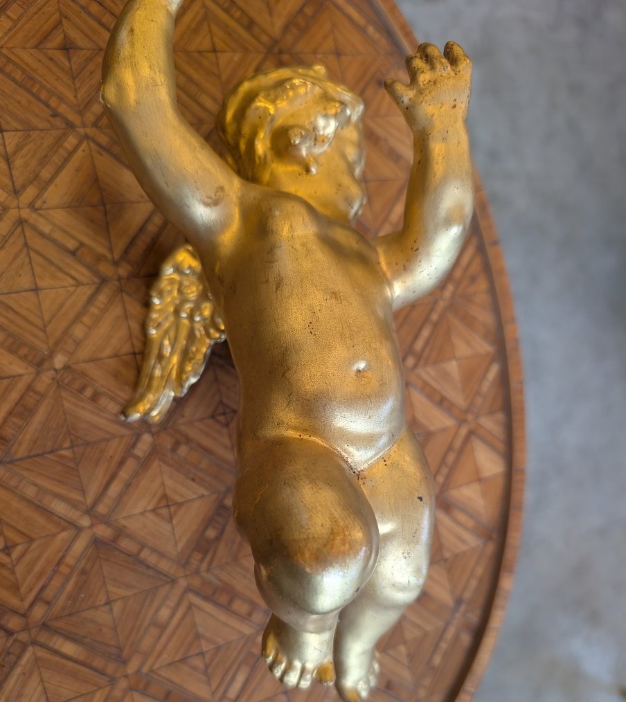 Putto alato in legno intagliato e dorato – inizi XX secolo-photo-1