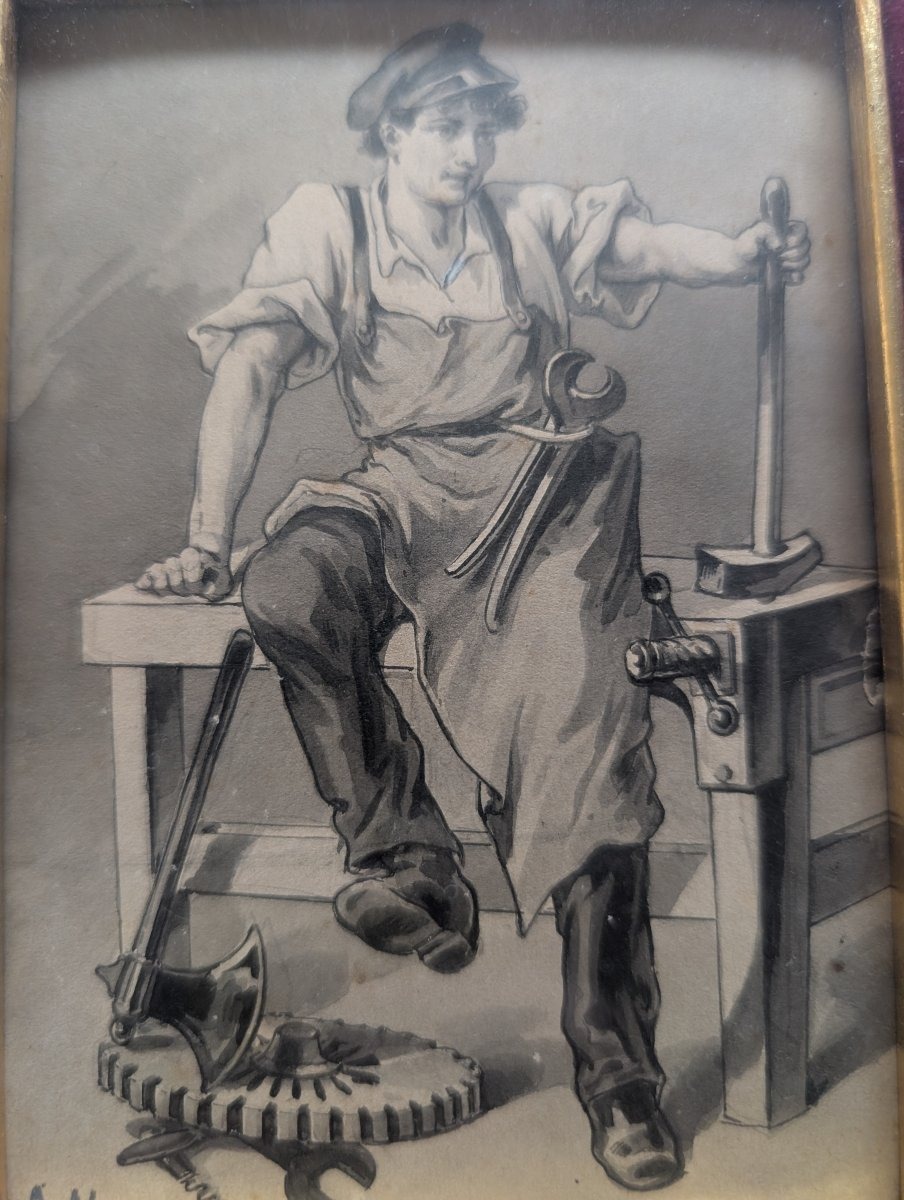 Amos Nattini (1892–1985) – Coppia di acquerelli, allegorie della cultura e del lavoro-photo-2