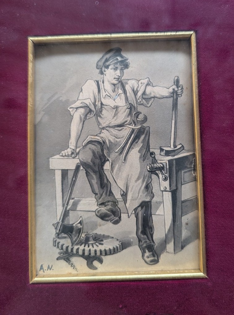 Amos Nattini (1892–1985) – Coppia di acquerelli, allegorie della cultura e del lavoro-photo-4