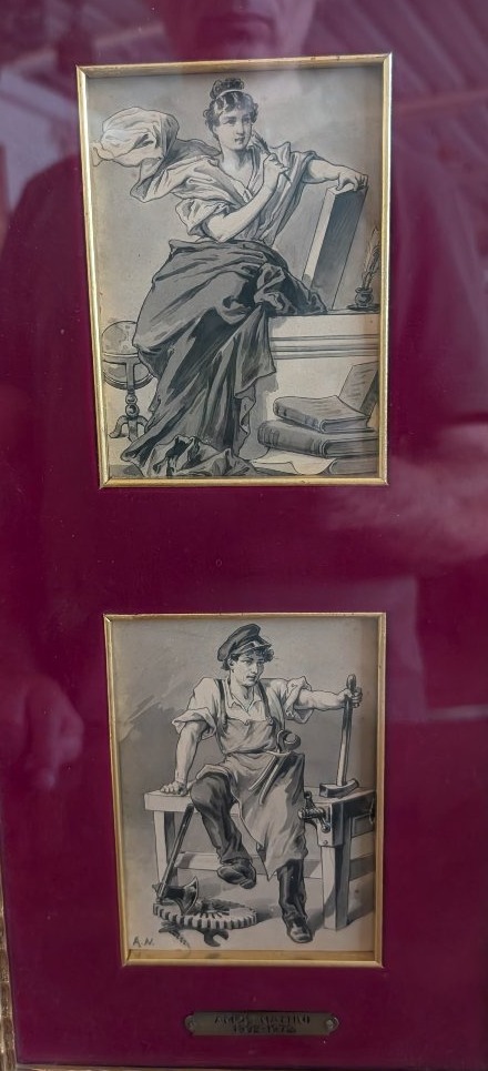 Amos Nattini (1892–1985) – Coppia di acquerelli, allegorie della cultura e del lavoro-photo-1