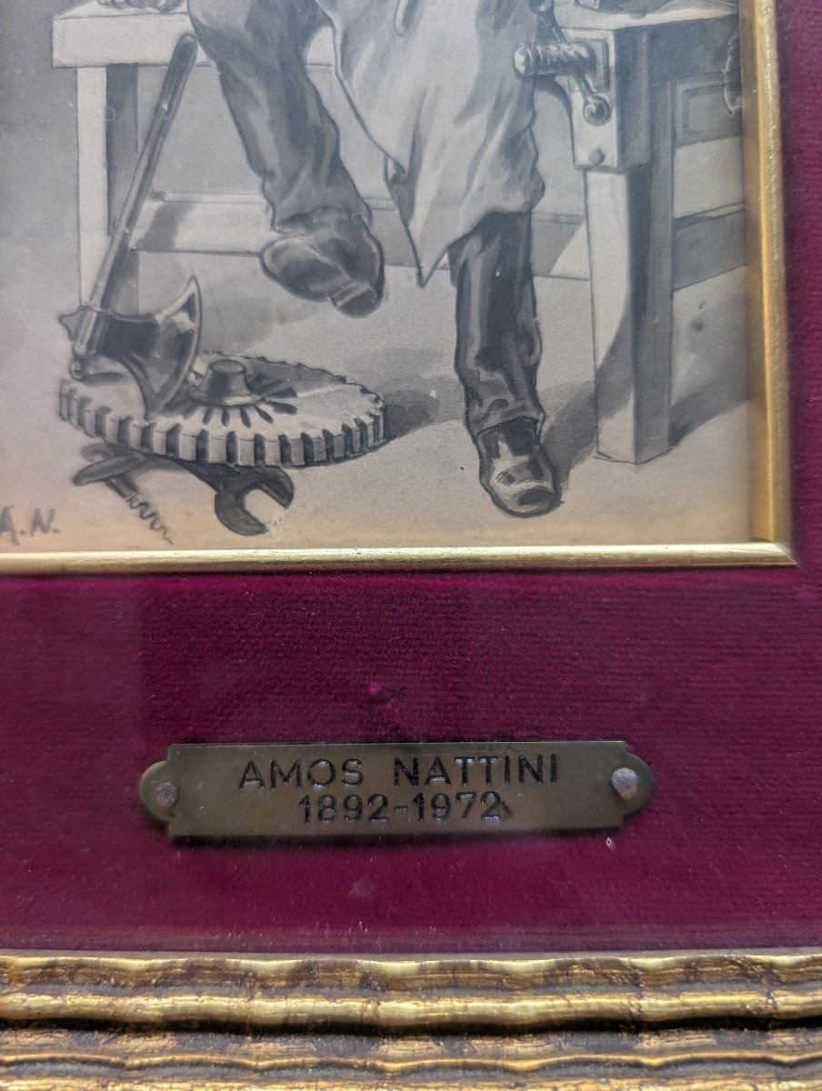 Amos Nattini (1892–1985) – Coppia di acquerelli, allegorie della cultura e del lavoro-photo-3
