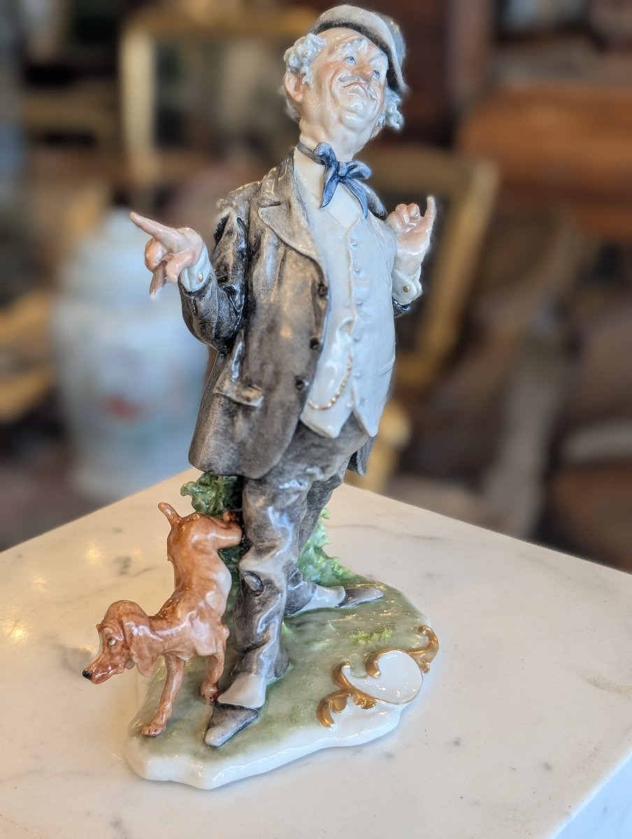 Giuseppe Cappè – Personnage avec chien en céramique polychrome-photo-3
