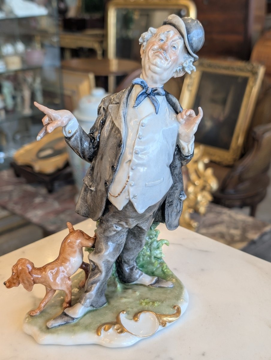 Giuseppe Cappè – Personnage avec chien en céramique polychrome