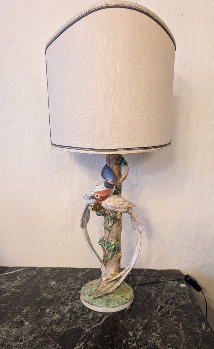 Lampada in ceramica Zaccagnini Firenze con uccelli – anni ’60-photo-1